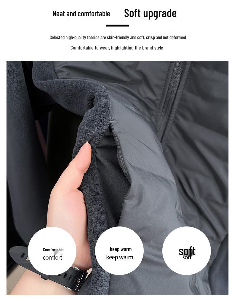 Men's Lightweight Stand Collar Down Jacket with White Duck Down, Autumn/Winter Casual Cold Protection Patchwork Design.