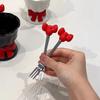 Bowknot Ceramic Fruit Forks Set Ins Style Creative Ceramic Fruit Forks Receipt Jar Solid Color Decorative Stainless Steel Fork