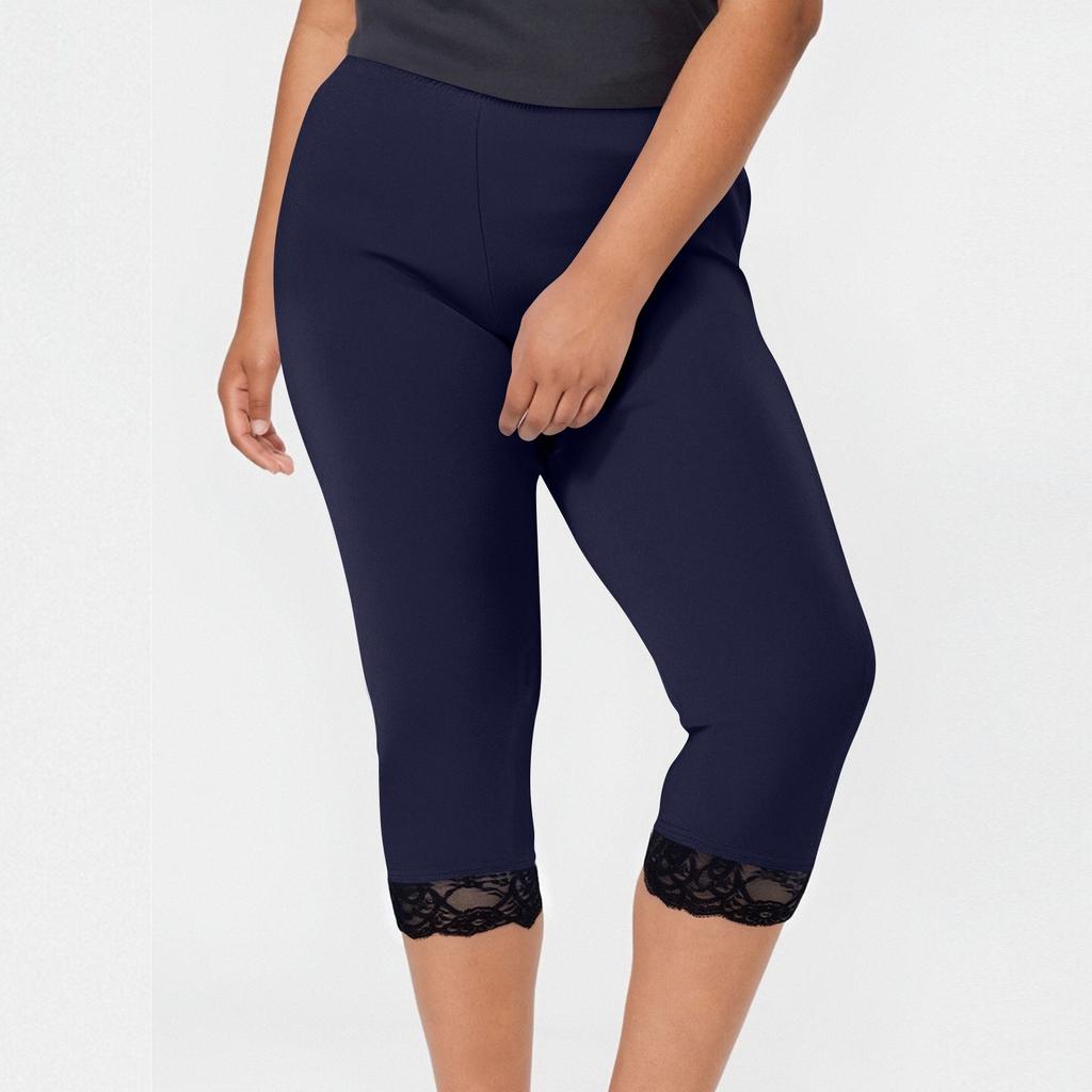 Women's Fashion Large Color Lace Splicing Bottom Pants With Elastic Waist Sports And Leisure Cropped Pants
