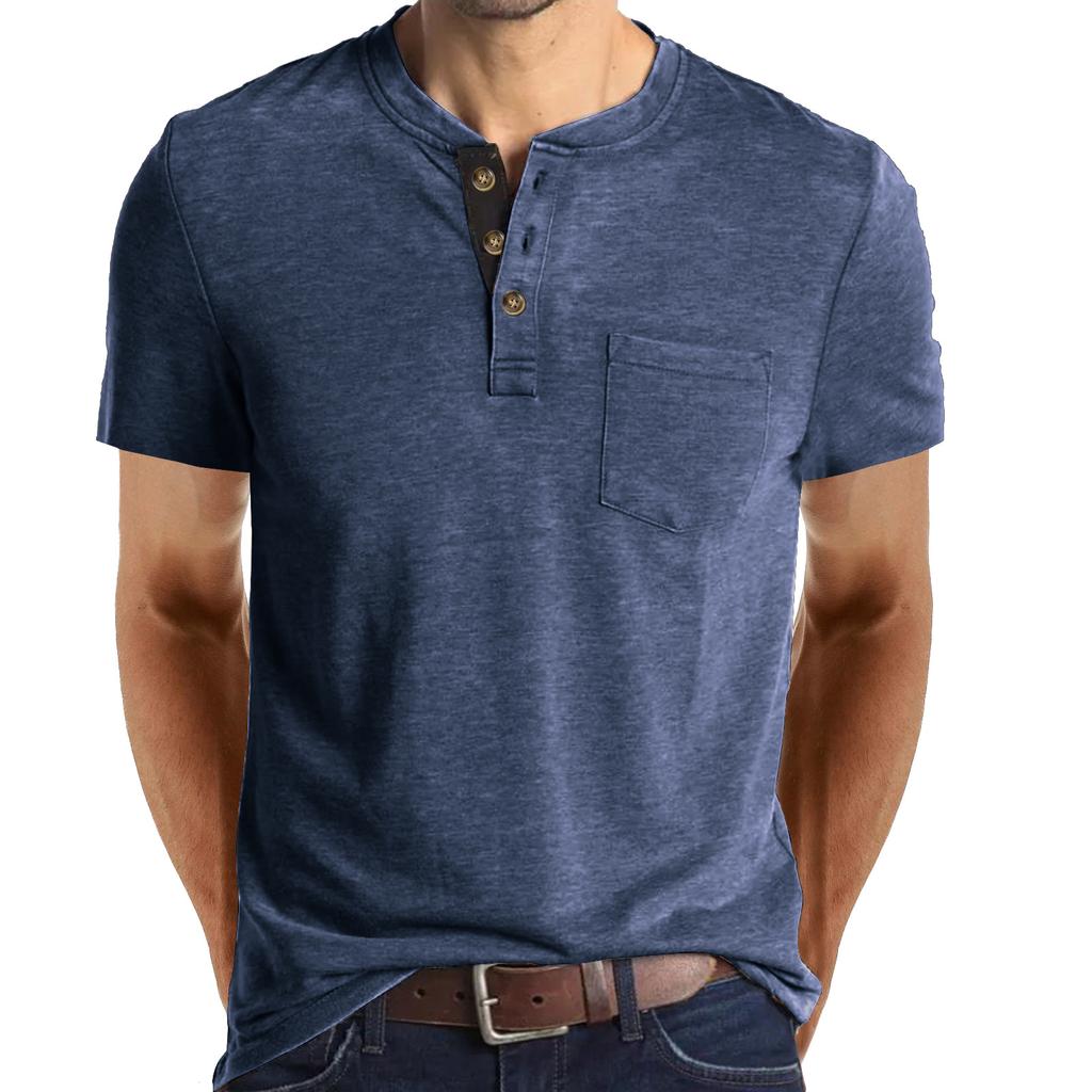 Summer Men's Short Sleeve T-Shirt Men's Henley T-Shirt Casual Round Neck Top