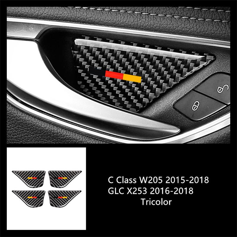 Carbon Fiber Front Door Panel Decoration Cover Trim 2Pcs For Mercedes Benz C Class W205 GLC X253 2015-2018 Car Accessories