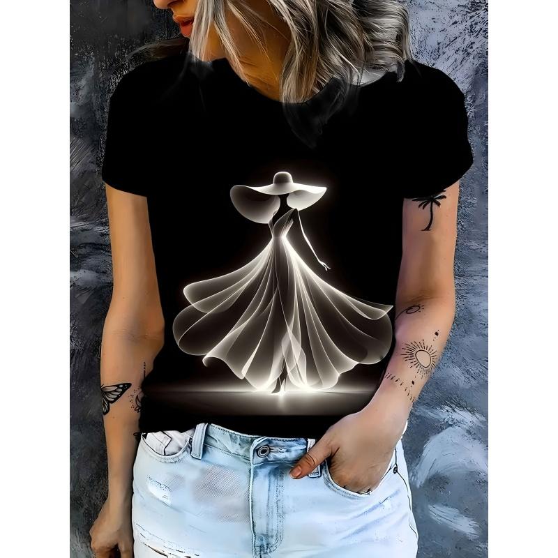 3D Printed Train Ballet T Shirt For Women Paint Brush Pattern T-Shirts Summer Fashion Round Neck Loose Tops Short Sleeve Tees