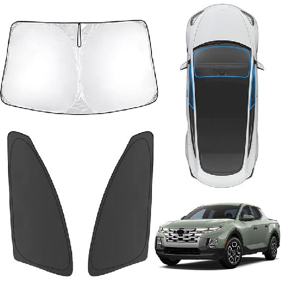 Karltys 3PCS Windshield Sun Shade For -2025 Hyundai Santa Cruz, 210T Thickened Front And Side Window Sunshade Cover  Fit Santa Cruz, Foldable Sun