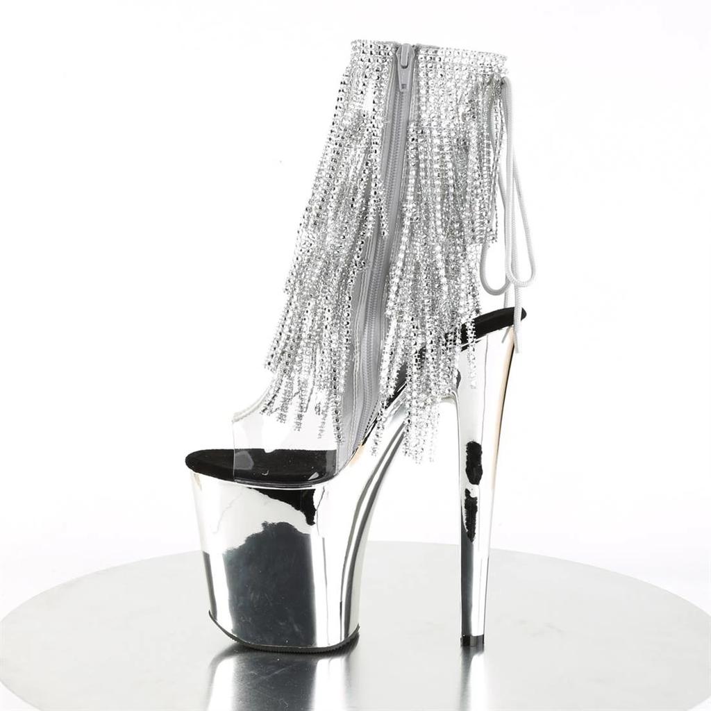 Women Platform Sandals 20Cm Flash Diamond Tassel High Heel Low Boots Nightclub Stage Pole Dance High Heel Sole Sandals YKC