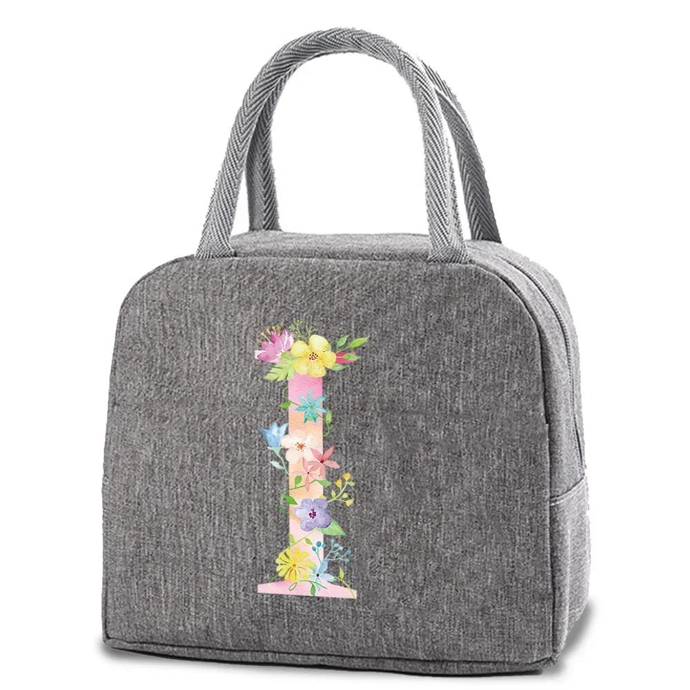 Reusable Insulated Lunch Bag Canvas Insulated Lunch Storage Bag Ladies Men's Portable Lunch Bag Waterproof Letter Pattern