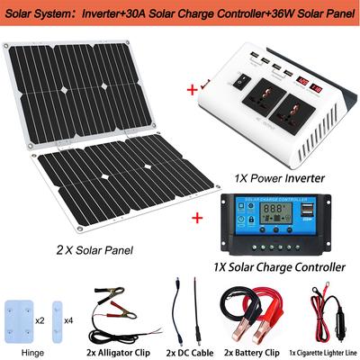 300W měnič DC 12V na AC 110V modifikovaný sinusový měnič s 36W solárním panelem a 30A
