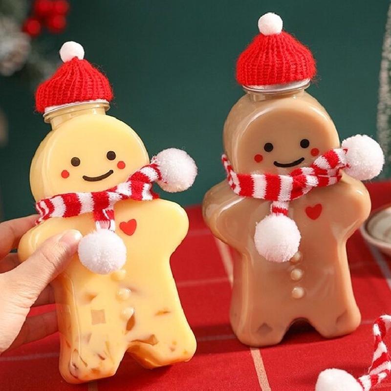 Cute Gingerbread Man Drinking Cup Portable Shaker Drink Bottle Kitchen Milk Tea Water Bottle Home Christmas Bottle Gifts