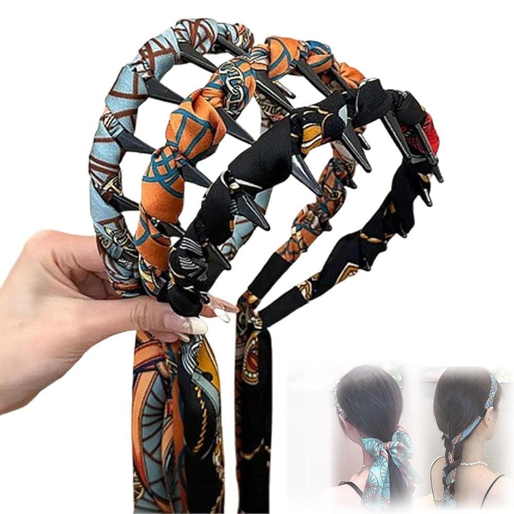 Retro Non Slip Hair Band Adjustable Fabric Ribbon Hair Hoop New Bow Braided Headbands