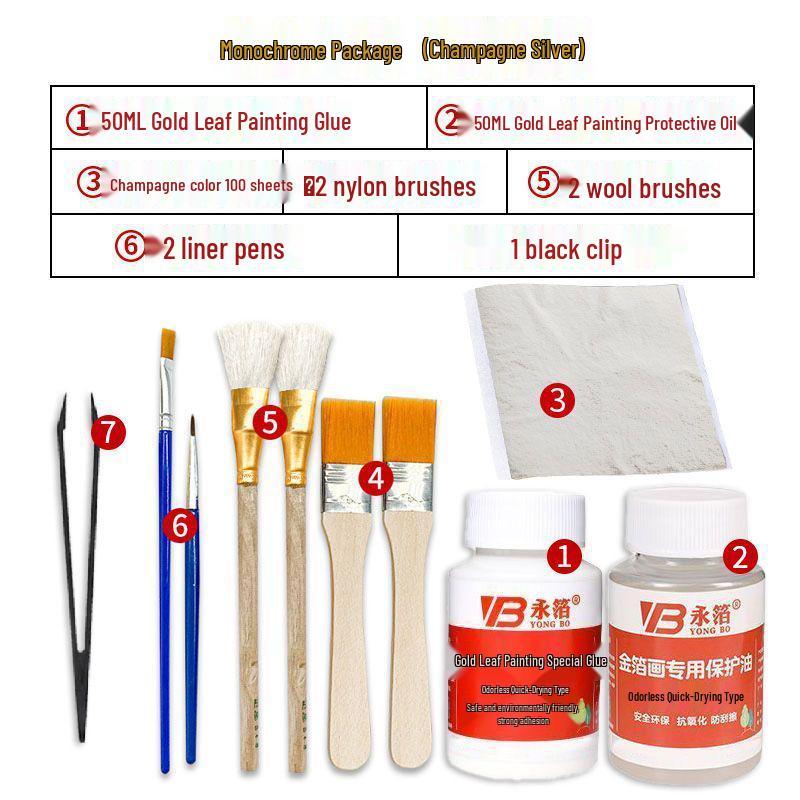Kit Completo di Doratura con Foglia Oro e Argento per Arte Fai da Te, Artigianato e Pittura