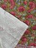 Handmade Floral Print Kantha Quilt, Queen Size Blanket Throw, Indian Block Print Bedspread, 100% Cotton Bedding Throw