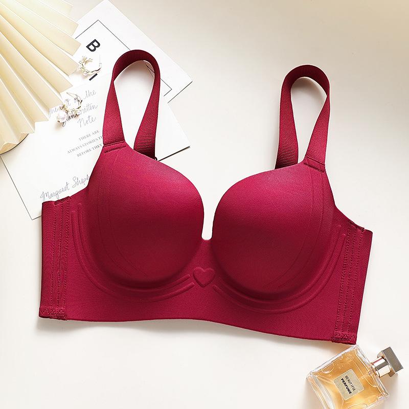 Solid color large cup without steel ring, double breasts, thin large size bra cover gathered to prevent sagging