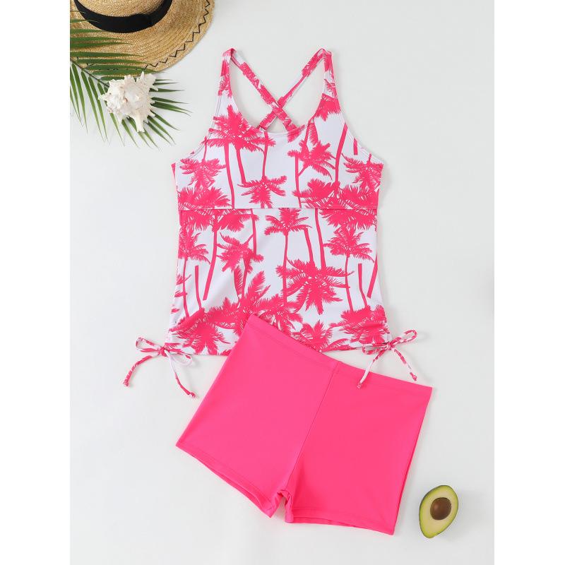 2026 Women's Coconut Tree Print Tankini Set with High-Waisted Briefs