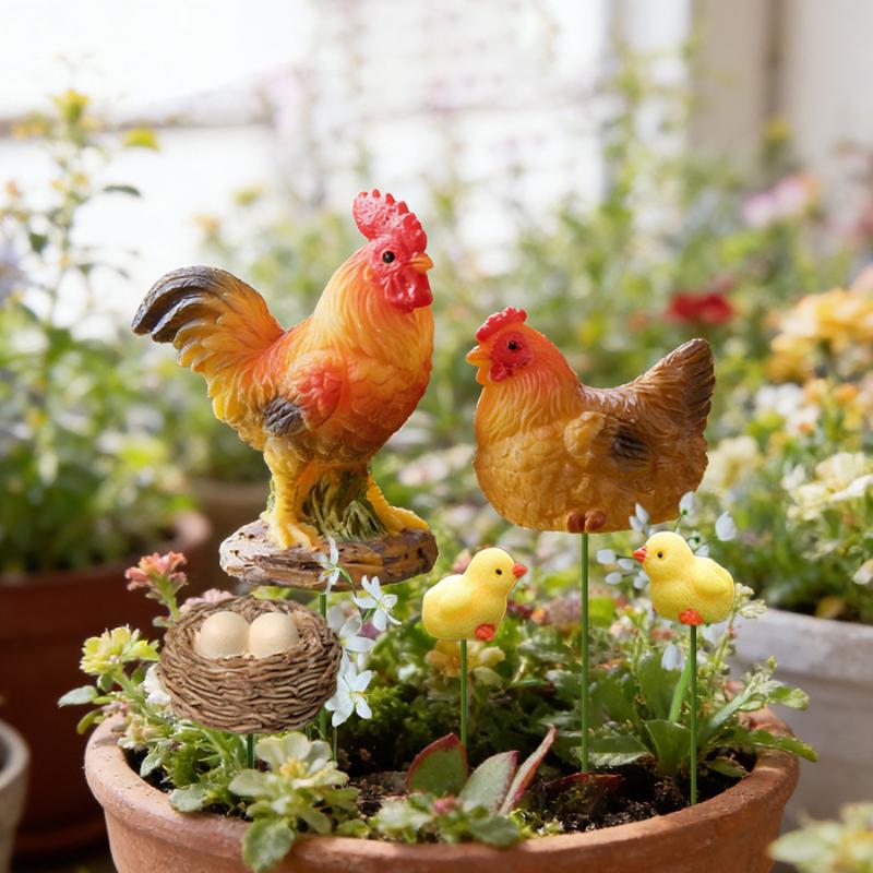 4/5ks Mini sada figurek kuřecí rodinky z pryskyřice Mini pohádková zahrada Bonsai Terénní úprava DIY Dekor Kreslená slepice kuře Stolní ozdoba