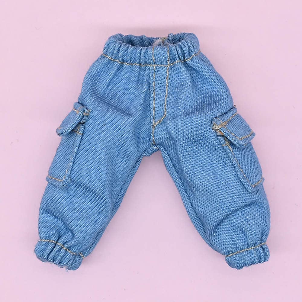 niannyyhouse OB11 Size Obitsu Doll 11cm Body T-Shirt + Pants 2-Piece Set, Plain T-Shirt, Doll Clothes, Overalls, 112 BJD Doll Clothes (White + Blue)