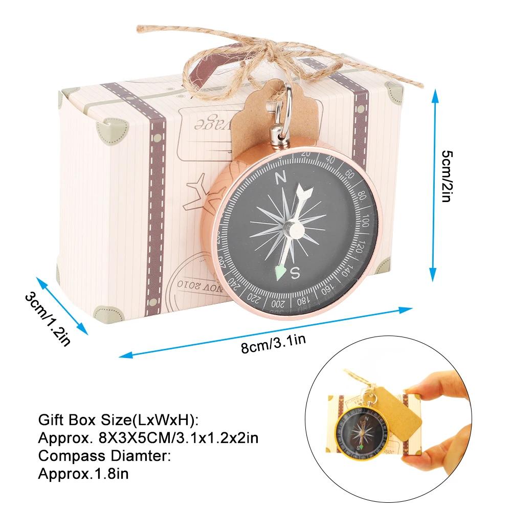 20pcs Vintage Wedding Gift Box Candy Boxes With Compass Kraft Tags Hemp For Travel Wedding Favors Gift Packaging Decorations