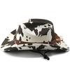 Cow Print Western Cowboy Hat Bull Head Metal Decor Rivet Leather Band Wide Brim Party Fedora Hat