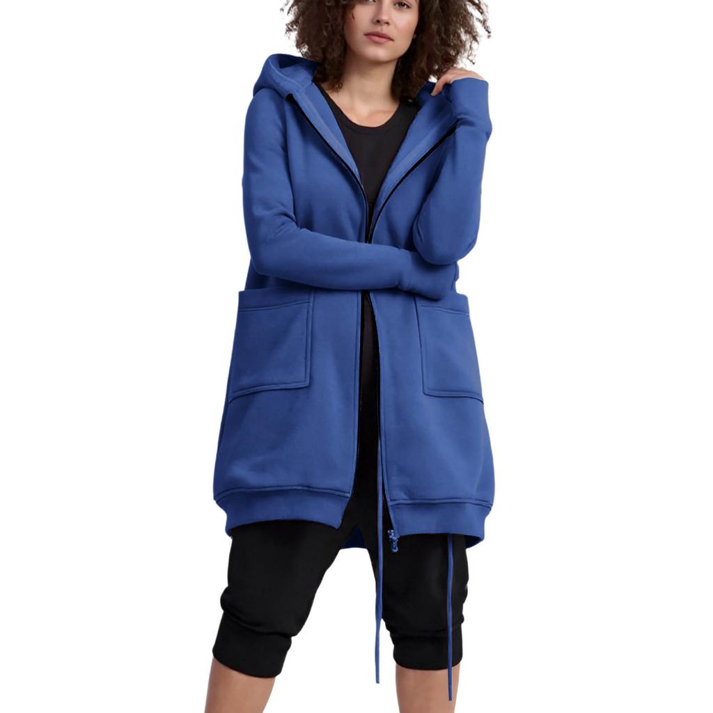 Women's Fashion Solid-Colour Hooded Zip-Up Casual Sweatshirt With Patch Pockets