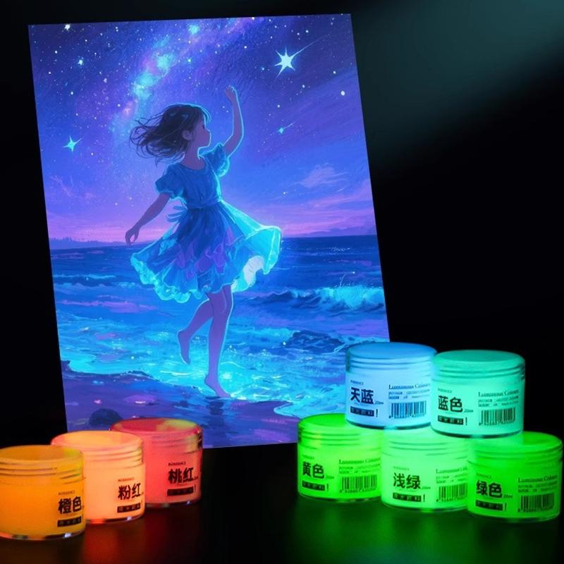 BORRENCE Fluorescent Pigment Luminous Paint 20/60ml 8 Colors Hand-Painted Graffiti DIY Glow-in-the-dark Waterproof Acrylic Paint