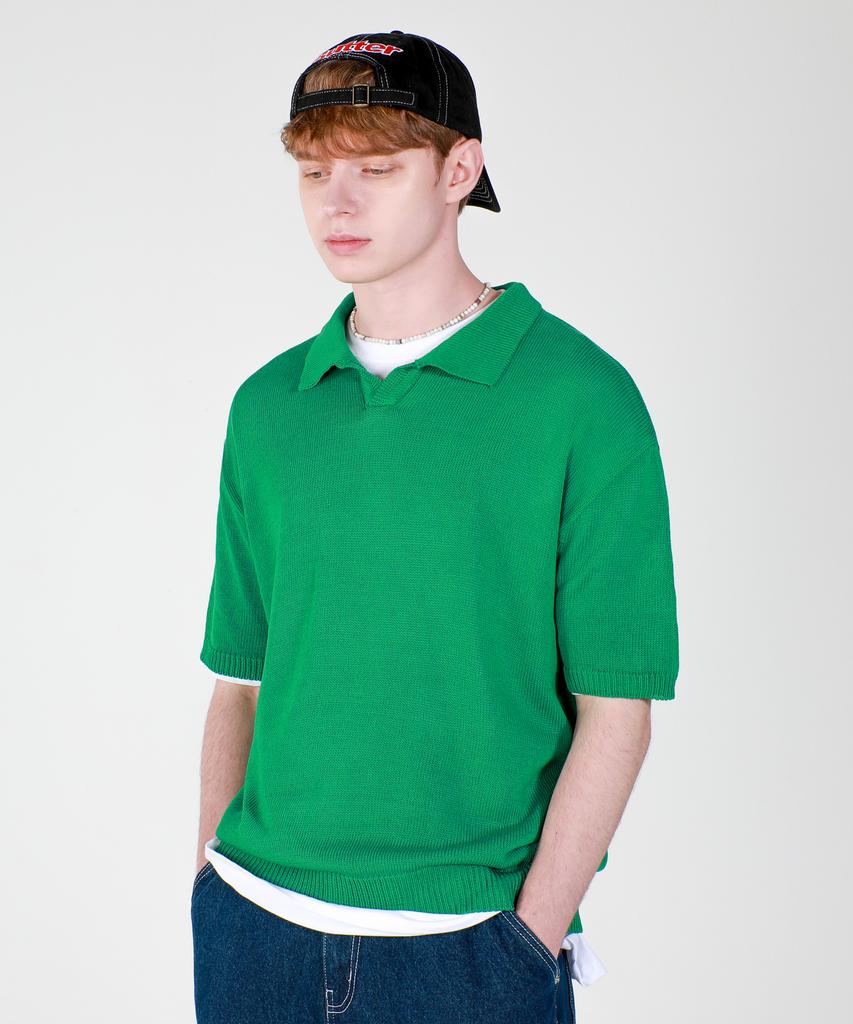 ESN Washable Collared Short Sleeve Knit Green