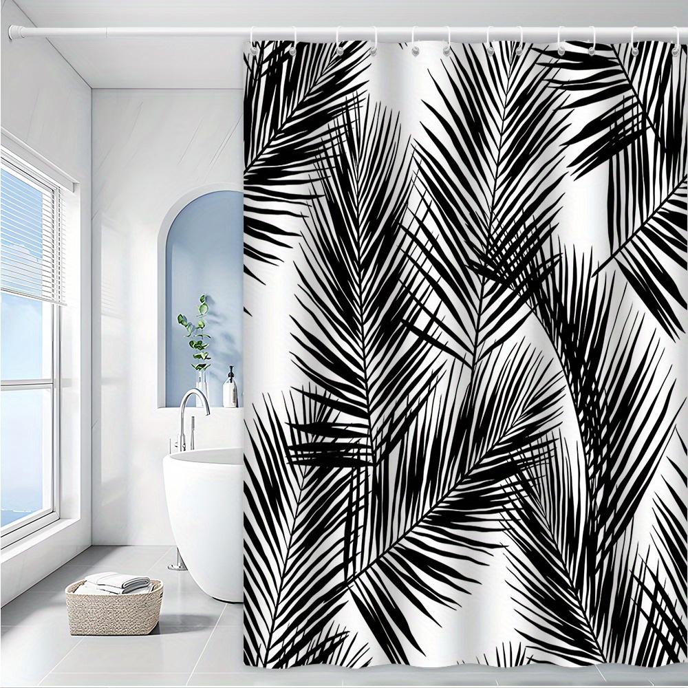 Tonnika Chen Black/White 1Bold & Palm Fronds Shower Curtain - Tropical Minimalist Design, Machine Washable | Nature-Inspired Bathroom Decor