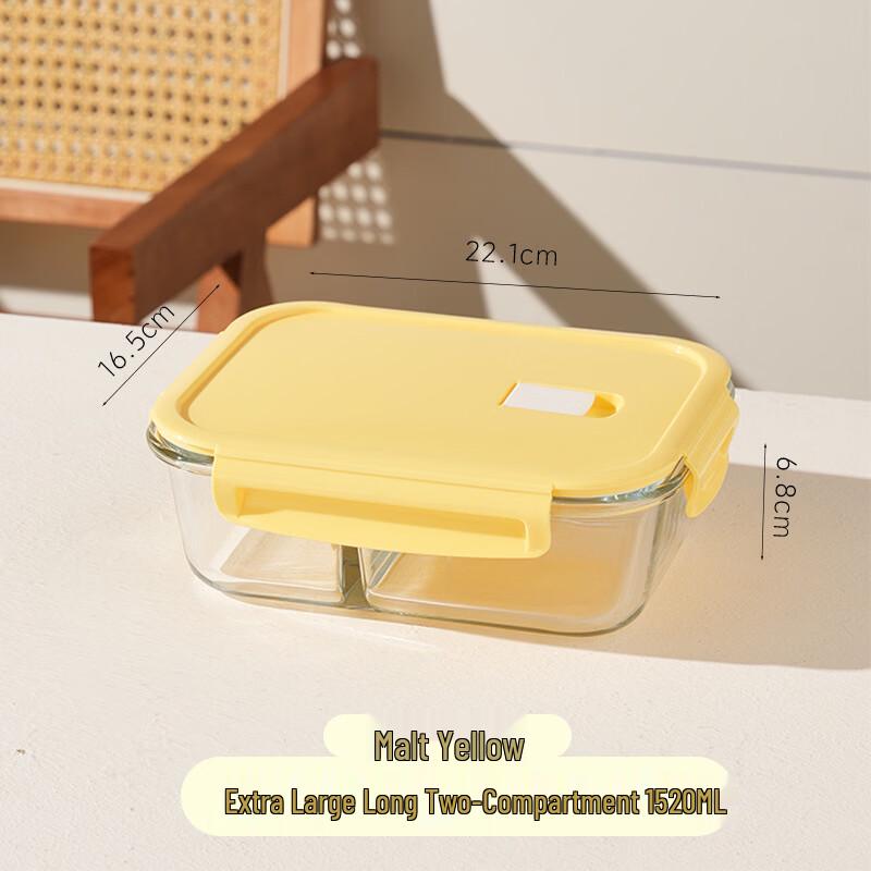 BOLIDOMI Rectangular Glass Lunch Box, Microwave Safe, 2-Compartment