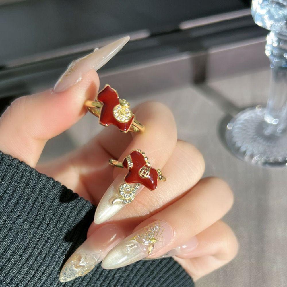 Adjustable Zodiac Horse Ring Good Luck Opening Ring Stackable New Year Drip Oil Ring  Women Men