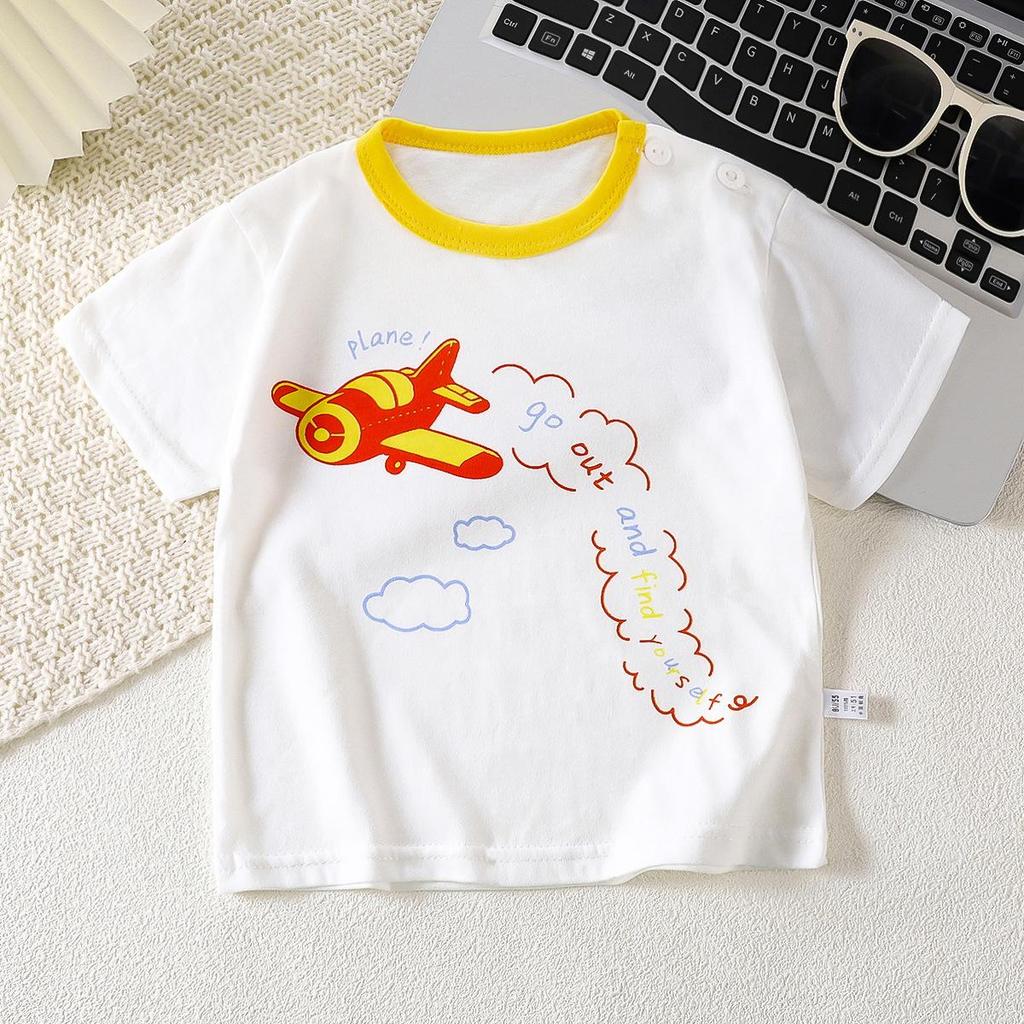 Letní trička s krátkým rukávem 2026 pro chlapce a dívky Miminko Jaro Kulatý výstřih Kreslený bavlněný top pro děti