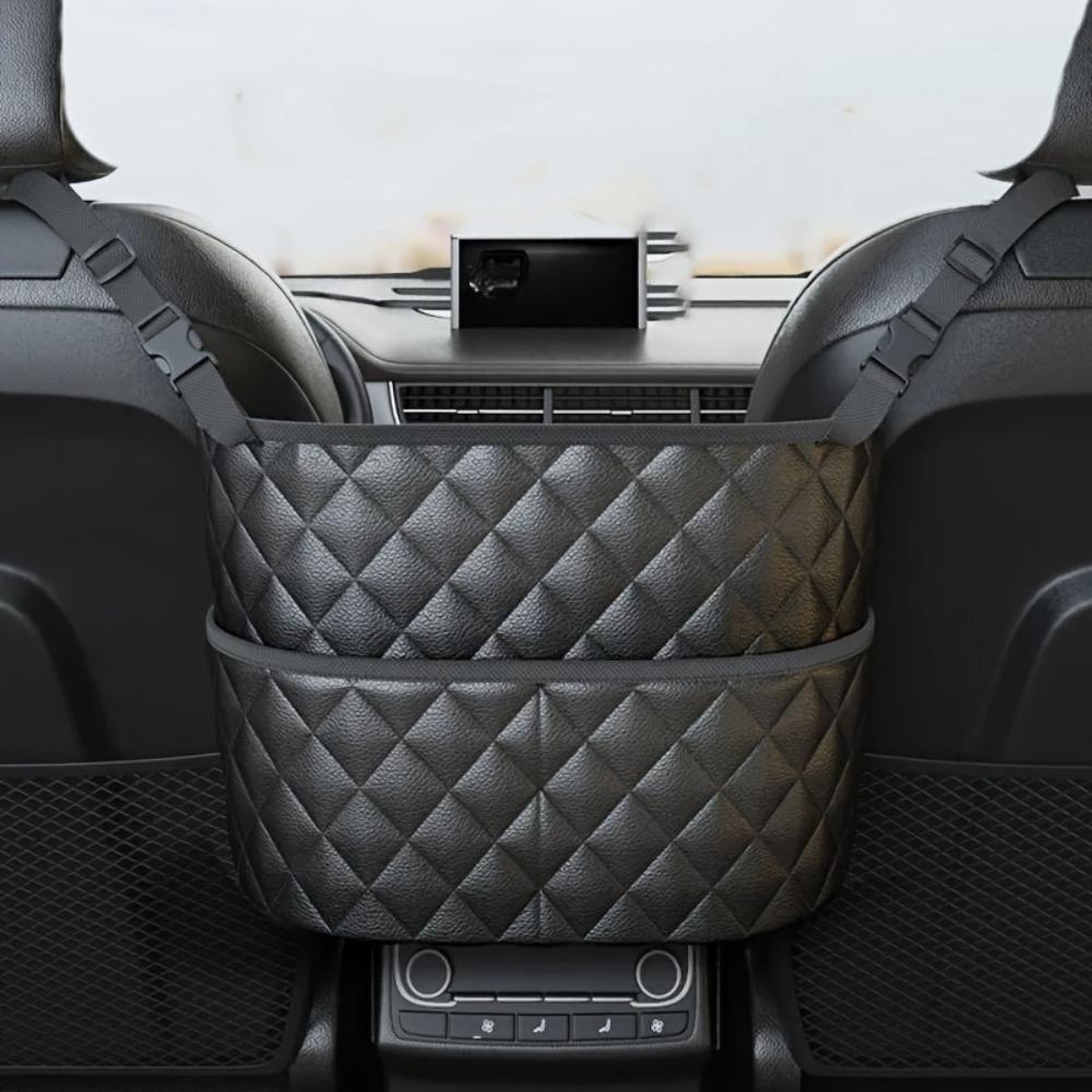 1pc Faux Leather Car Seat Back Organizer - Lightweight Storage Bag for Toys, Drinks, Books & Mobile Phone - Sleek Console Side Accessory