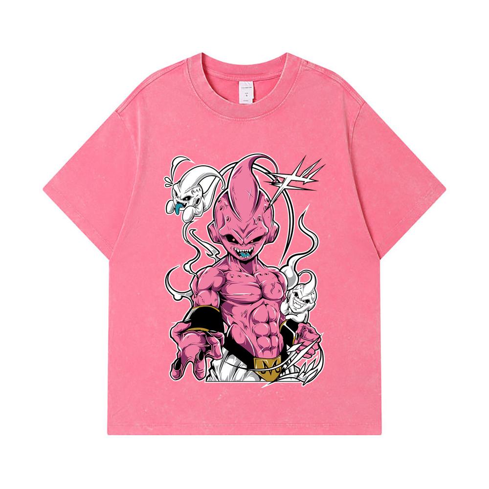 275 GSM Washed T-shirts 100% Cotton Dragon Ball V12 Majin Buu Print Unisex Heavy Cotton T Shirt