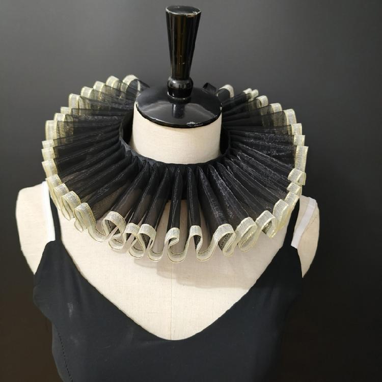 Odpinany kołnierz renesansowy ze złotym obszyciem, marszczony sztuczny kołnierzyk, akcesorium do kostiumu na wydarzenie tematyczne średniowieczne