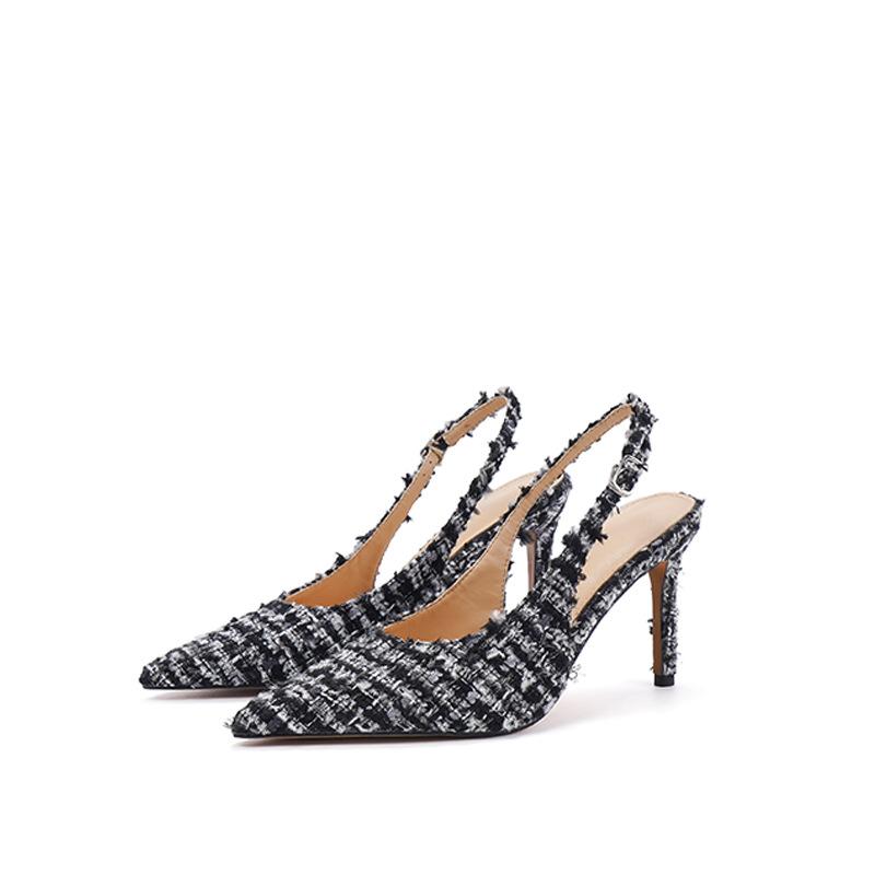 Xiaoxiangfeng Pointed Head Shallow Mouth Bag Head Rear Empty Sandals Women's 2025 New Thin Heel Sheepskin Inner Rubber Sole Spring and Autumn Models