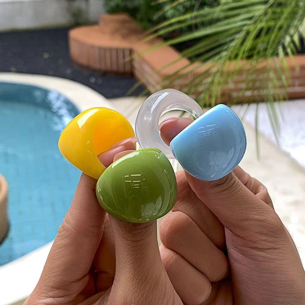 Ingemark 6 Colors Trendy Simple Irregular Acrylic Rings Women Vintage Colorful Resin Knuckle Rings New Year Aesthetics Jewelry