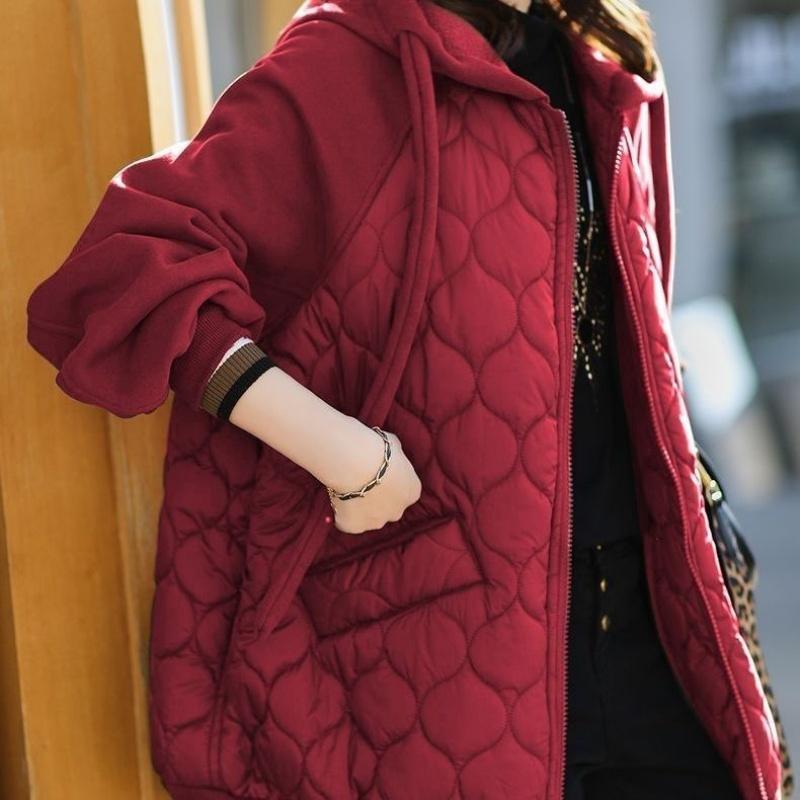 Large Size New Style Hooded Stitching Down Padded Jacket Thick Jacket Padded Jacket Fashion Large Size Loose Fashion Women's Clothing