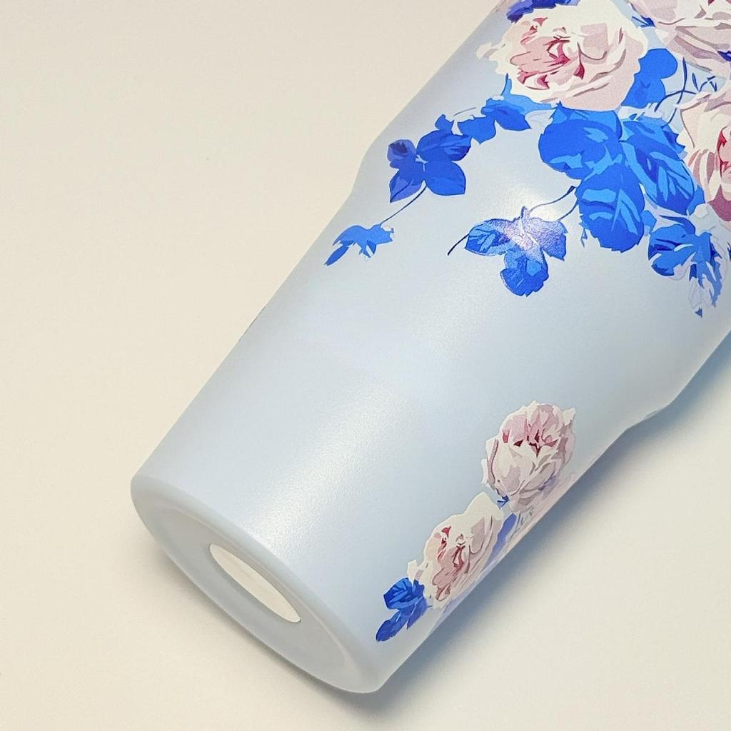 Flower-Shaped Outdoor Portable Insulated Cup, Double-Layer Vacuum Car Cup, Large Capacity with Straw, Portable Ice Cream Cup