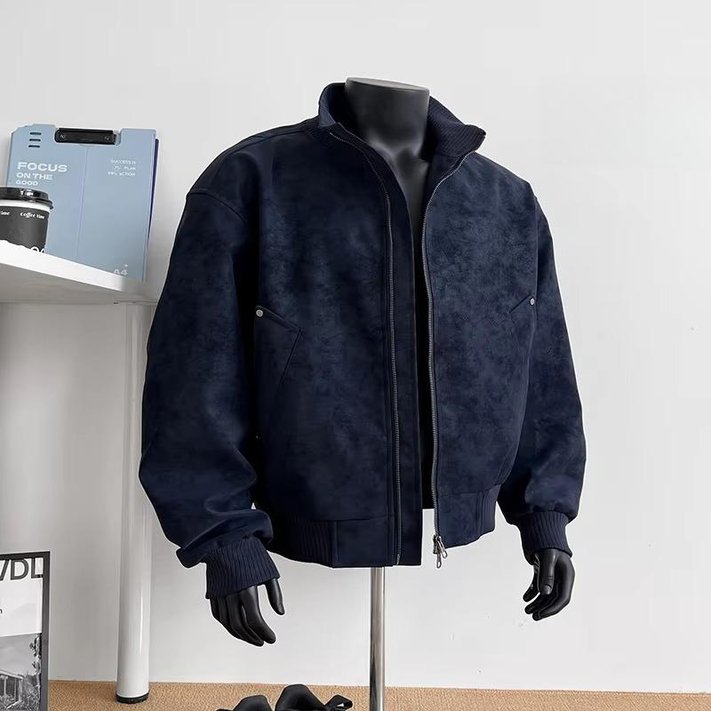 Ανδρικό casual δερμάτινο μπουφάν streetwear αμερικανικού στυλ με όρθιο γιακά, μοντέρνο ανδρικό μπουφάν bomber μοτοσικλετιστή