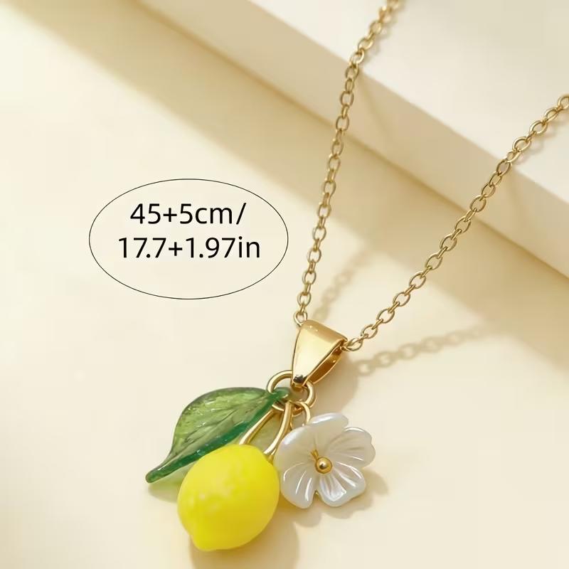 Lemon Fruit Pendant Necklace for Women Flower Chain Daily Wear Jewelry Gifts