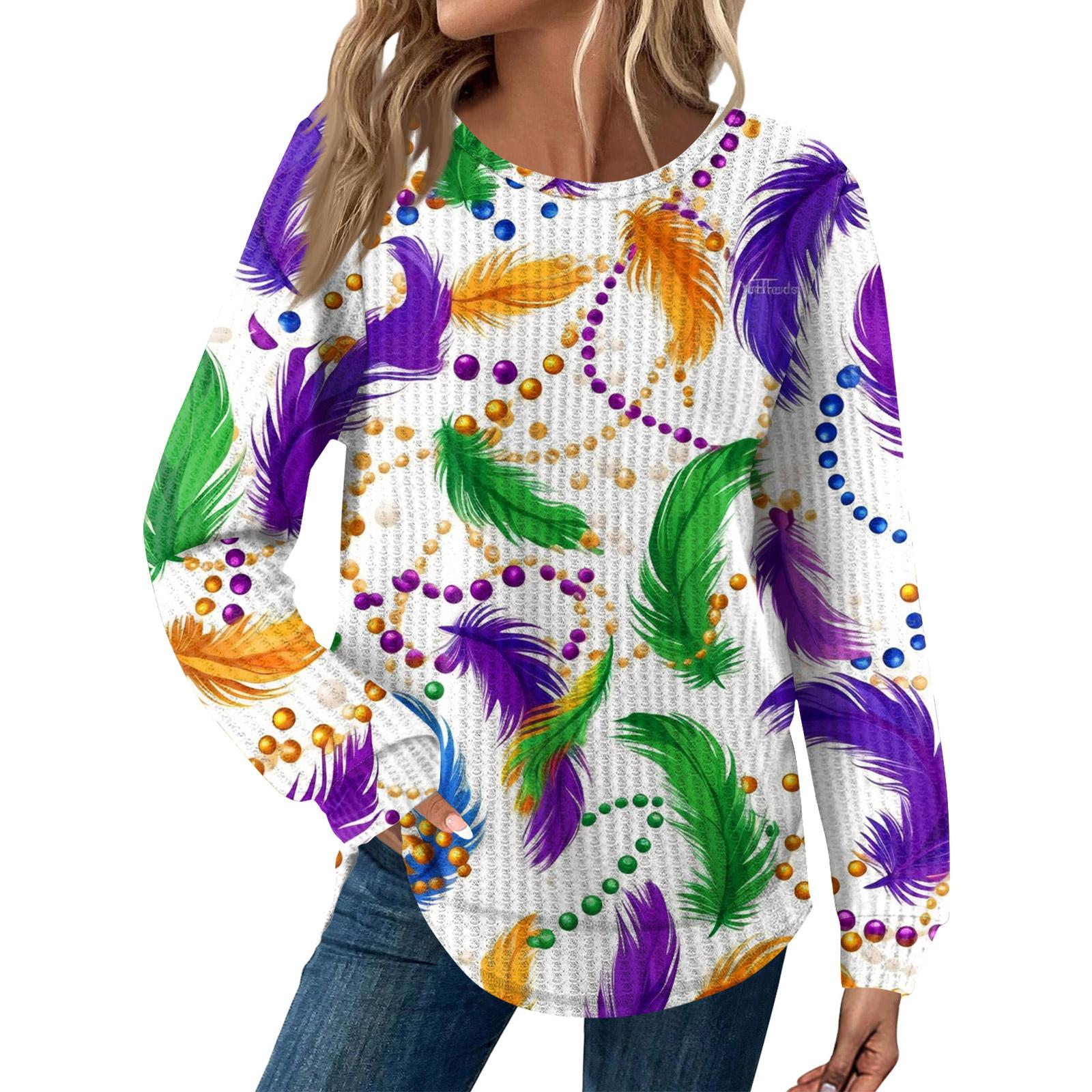 

Женская мода Свободный топ с длинным рукавом и карнавальным принтом, с круглым вырезом, повседневный XXL