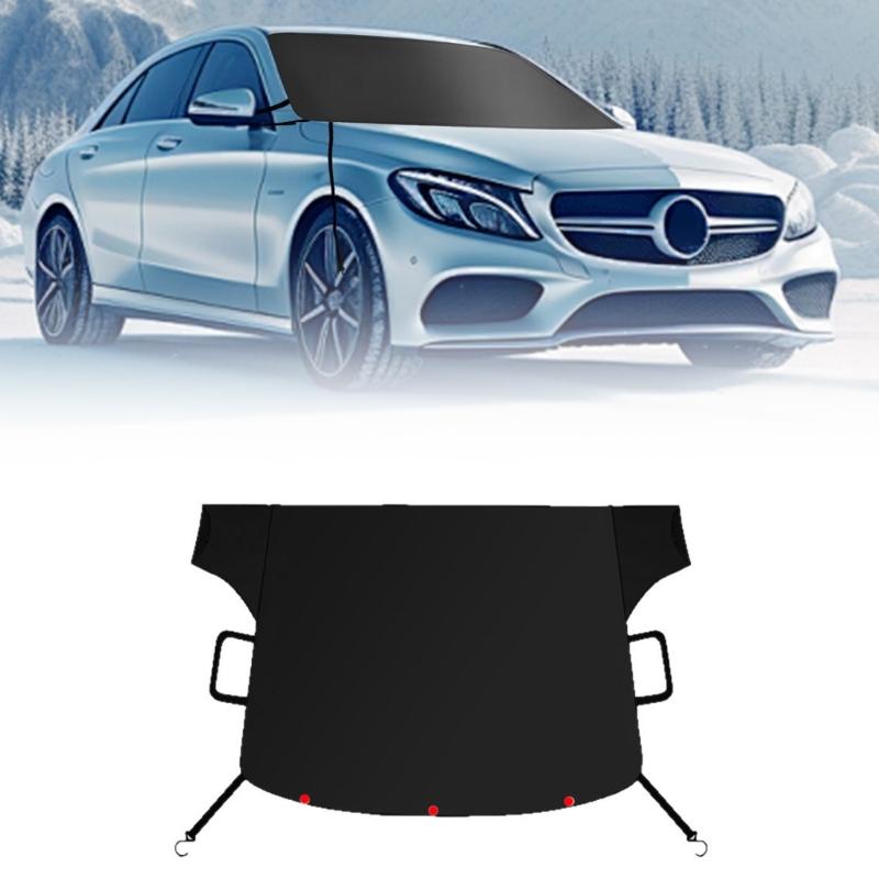 Thick Oxford Fabric All Weather Protective Windshield Guard Cover for Cars with Magnetic Hooks for Snow Frost Sun Defense