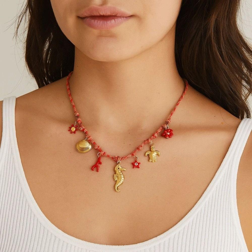 3D Plated Enamel Necklace Movable Mini Metal Sun Necklace Enamel Seahorse Neck Pendant  Accessories