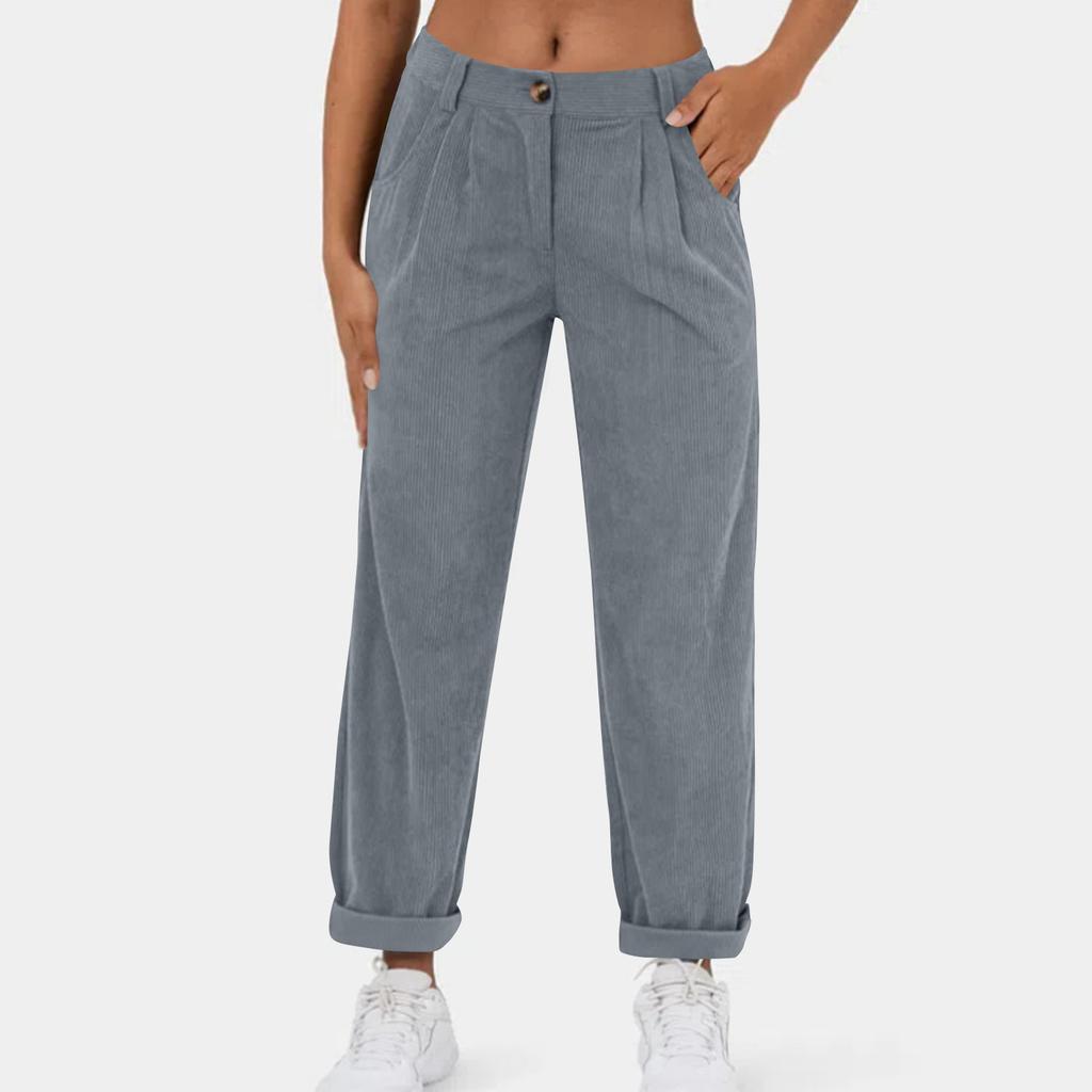Women's Casual Button Pocket Corduroy Straight-leg Pants