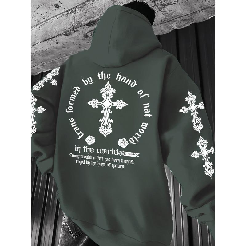 Men's Autumn Gothic Cross Print Comfortable Soft Hoodie Outdoor Street Versatile Top