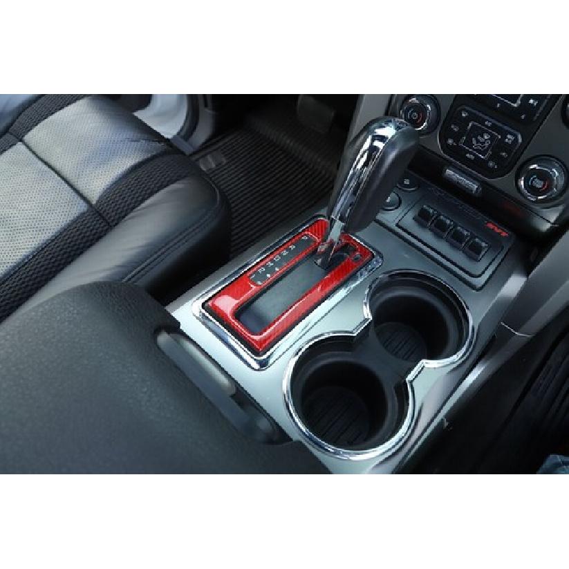 Center Gear Shift Panel Cover Trim for Ford F150 2009-2014 Red Soft Carbon Fiber