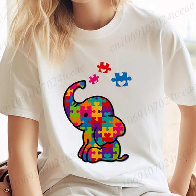 Lustiges Elefanten Autismus-Bewusstseins T-Shirt für Frauen Akzeptanz Neurodiversität Sommer-Shirts Hip Hop Streetwear Kurzarm T-Shirts
