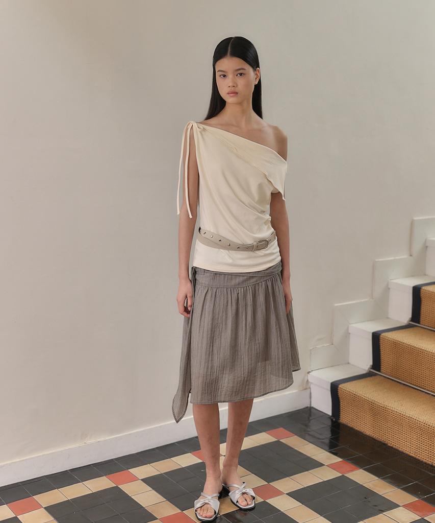 Auro Summer Stripe Midi Skirt [ Brown ]