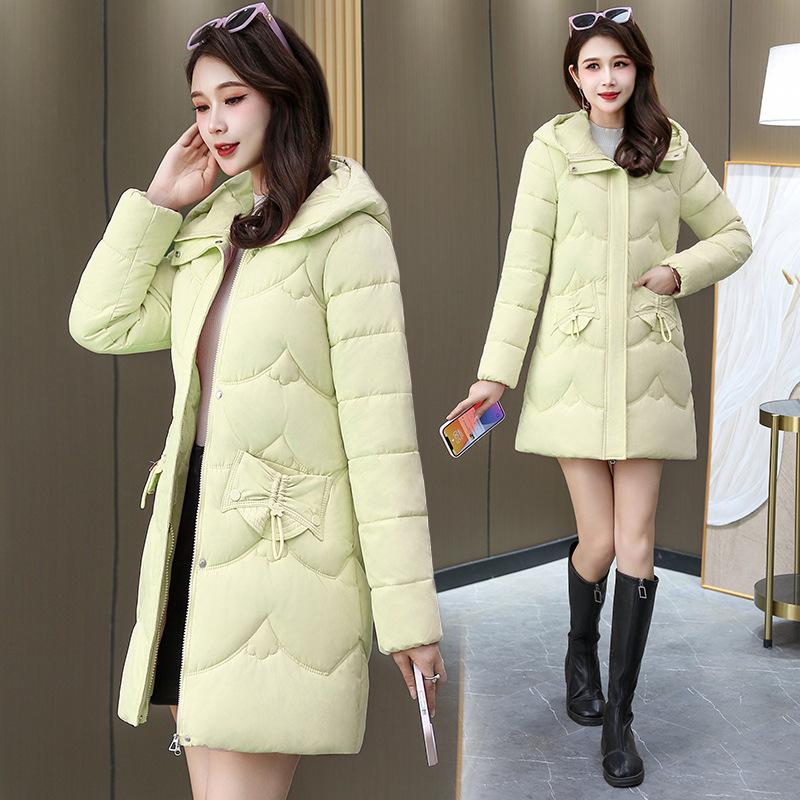 New slim-fit medium and long padded jacket, winter fashion medium and long waist warm women's down padded jacket