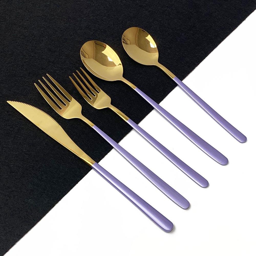 White Gold Cutlery Set 20Pcs Dinnerware Set 18/10 Stainless Steel Knife Fork Spoon Silverware Kitchen Flatware Tableware Set