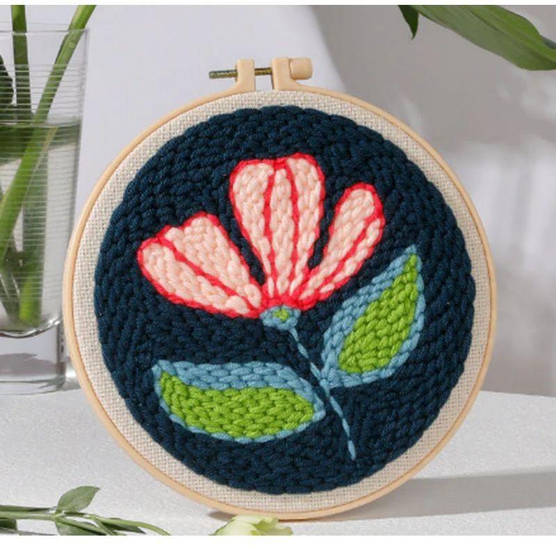 CHENISTORY DIY Punch Needle Embroidery Kit Floral Pattern with Embroidery Hoop for Beginners Adults Decor Craft Gift