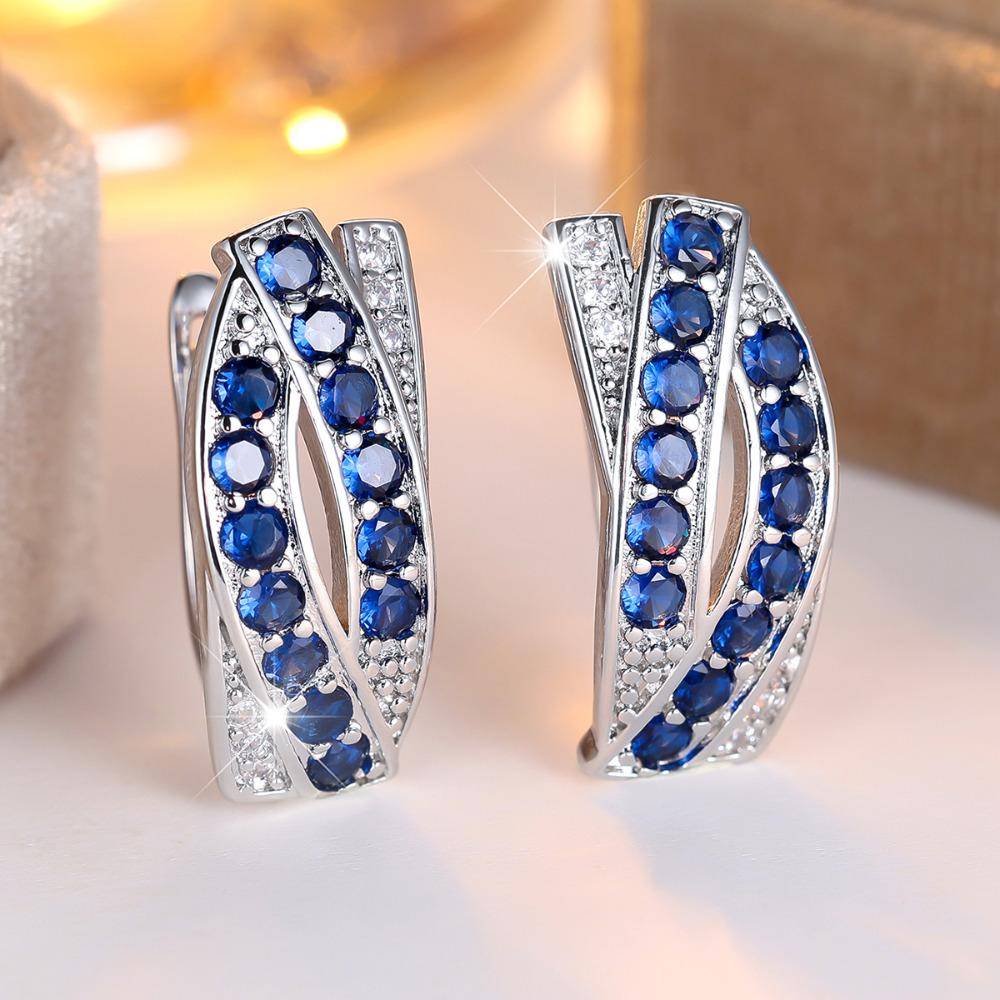 

Модные серьги-подвески из голубого циркония для женщин, серебряные серьги-подвески, элегантные украшения для вечеринки, подарок синий/серебряный