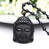 Obsidian Buddhist Gautama Buddha Head Pendant Beaded Chain Necklace Men and Women Religious Amulet Jewelry