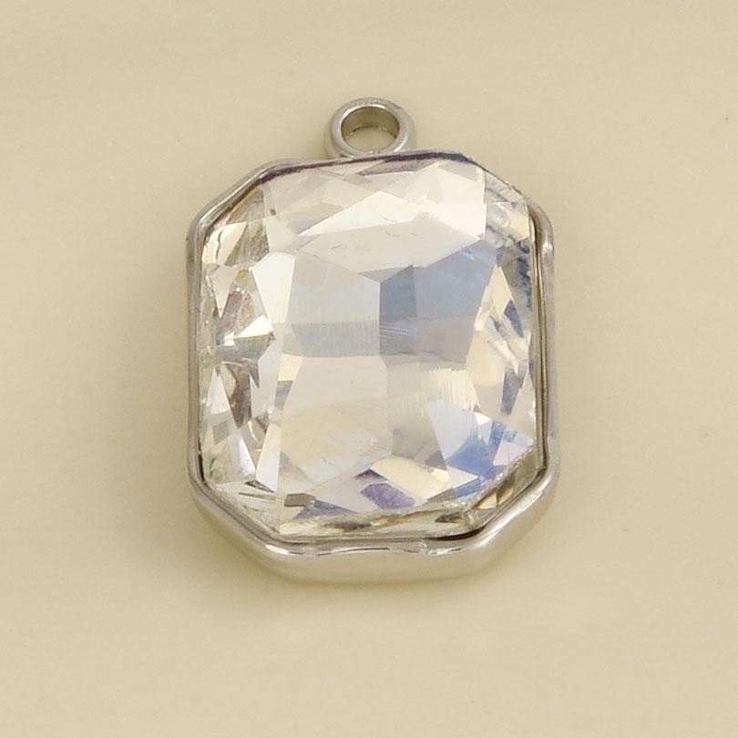Rectangle Geometric Stainless Steel Pendants For Jewelry Making Supplies One Side Rhinestone Charm DIY Necklace Earrings Pendant